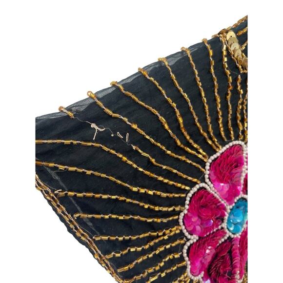 1980s Vintage Chanson D’Amour Sequined Beaded Top Silk Black Floral size Small - Picture 11 of 15